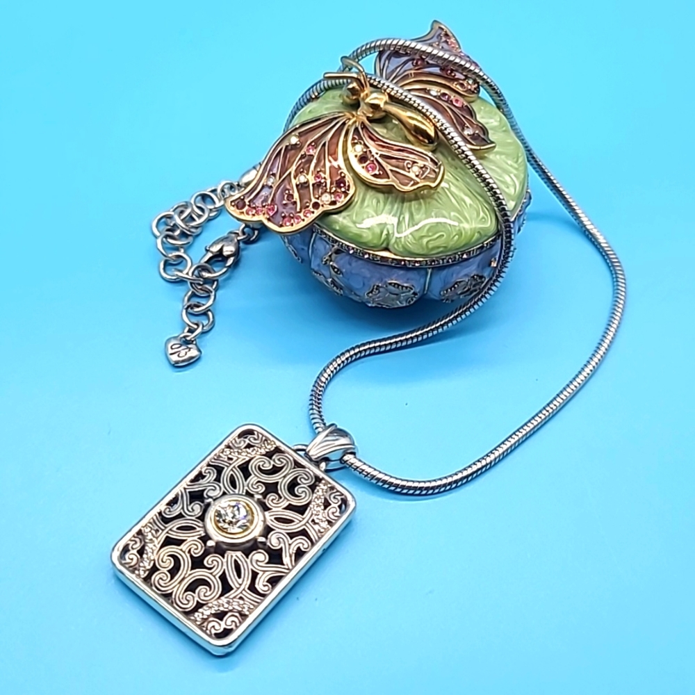 Brighton "SERENDIPITY" Victorian Revival Rectangular Pendant w Swarovski Center!